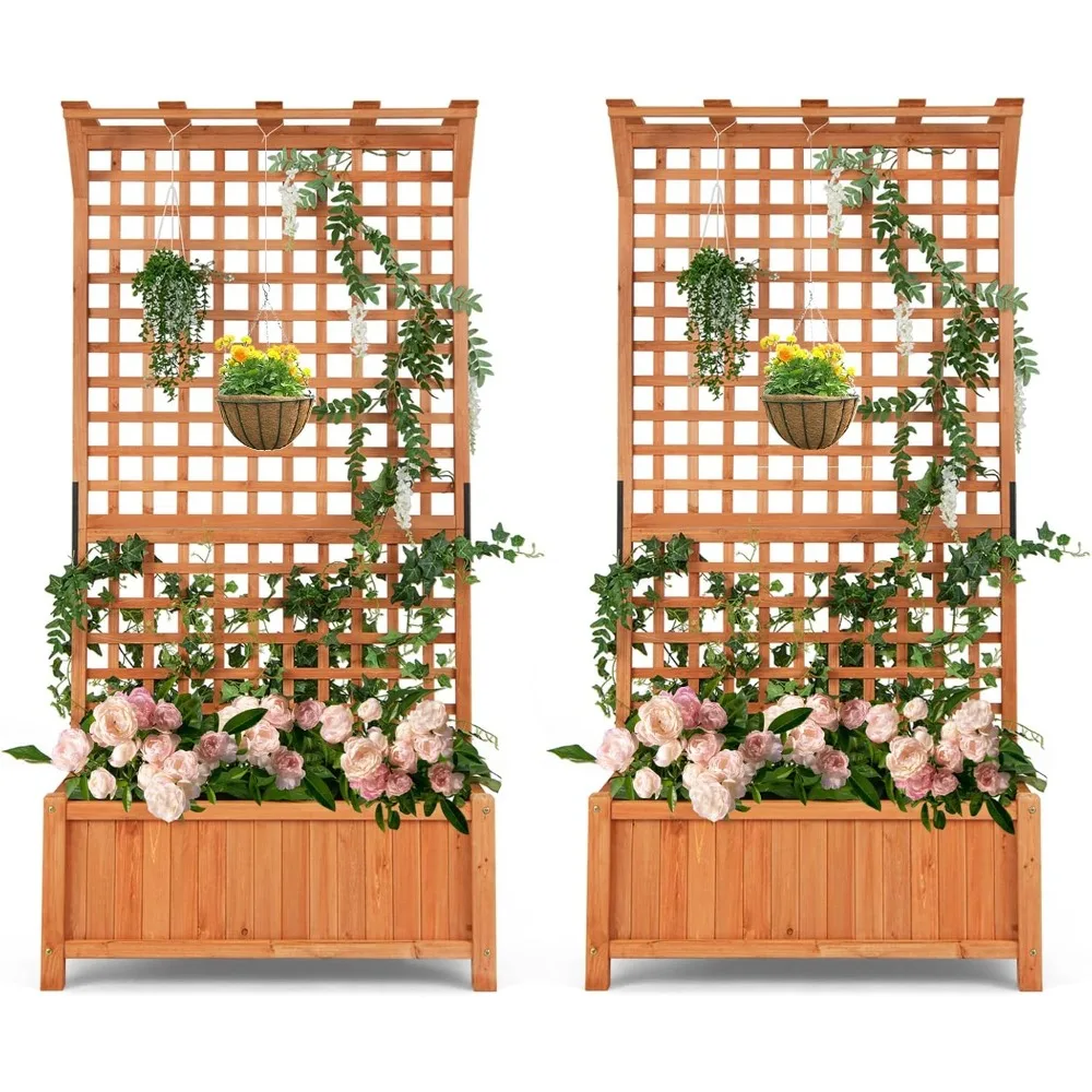 

Деревянные ящики для растений с решеткой, набор из 2 больших садовых кашпо для вьющихся растений, роз, винограда, огурцов, со съемным основанием