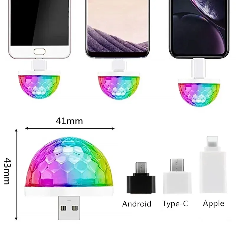 

4W USB LED Car Atmosphere Light RGB Music Sound Control DJ Disco Ball Lamp Home Party USB To Apple Android Phone Disco Light