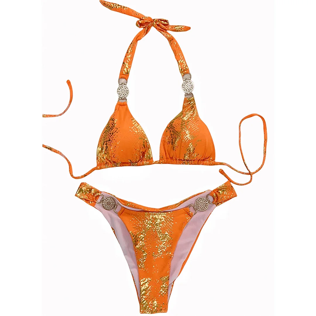 Diamantbedruckter Neckholder-Bikini mit Scrunch-Effekt am Po, Damen-Badeanzug, zweiteiliges Bikini-Set, Badebekleidung, Badeanzug, Schwimmanzug V4897 – Detail 32