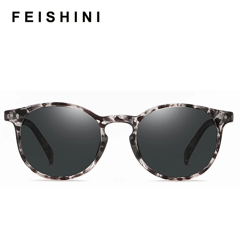 FEISHINI High Quality Small Oval Sun glasse Women Polarized Vintage Light Plastic Titanium Bond Sunglasses Men UV400 Protection