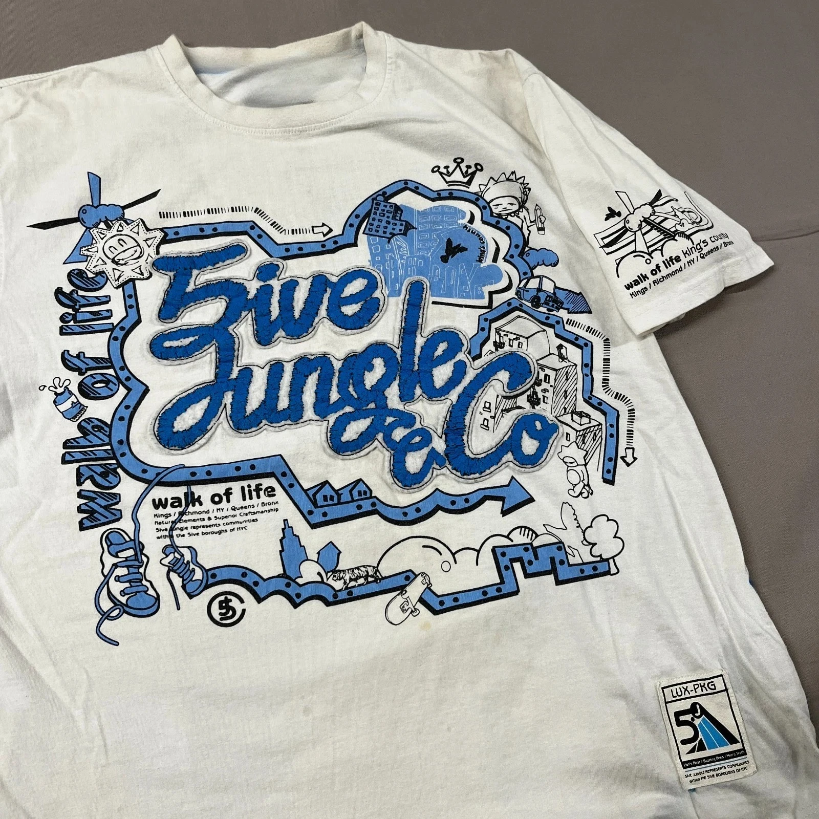 Blue Scrawl Aesthetic Printing Short Sleeves Hip Hop Punk Y2K American Street Skateboard T-shirt Boy Style Pure Cotton Tops