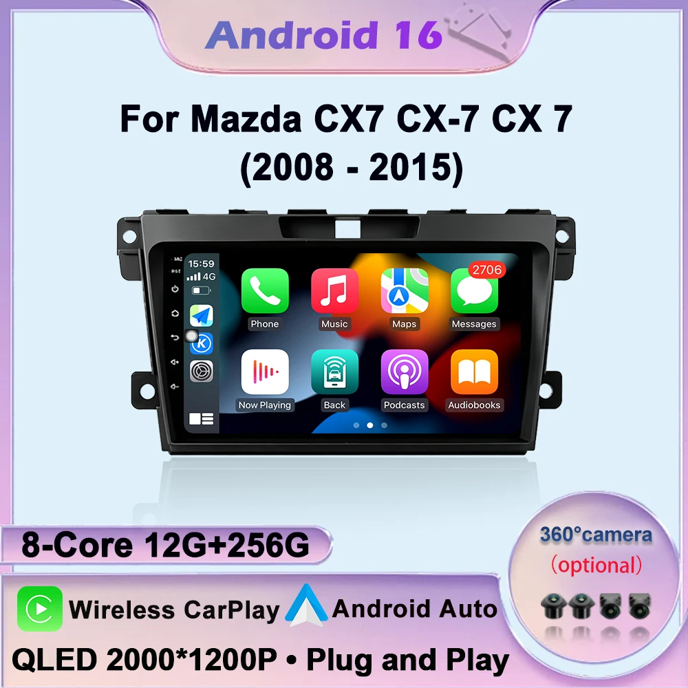 Wireless CarPlay Android OS Car Radio For Mazda CX7 CX-7 CX 7 2008-2015 Intelligent Multimedia Touch display DSP Navigation GPS