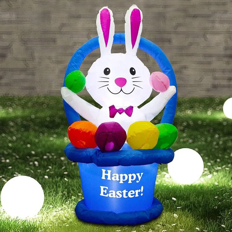 4FT Inflatable Rabbit Easter Decorations with LED Lights Easter Inflatable Outdoor Decorations Blow up Outdoor Toys for Garden