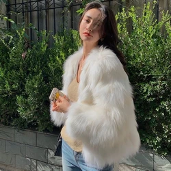 2024 Autumn Fashion Faux Fox Fur Coat Women Korea Fashion Warm Feather Coats Loose Short Outercoat Lady Party Elegant Outfits