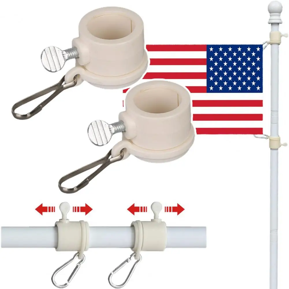 2Pcs/Set Flag Pole Clip Rotating Flagpole Rings Flagpole Buckle Tangle-Free Swivel Flagpole Buckles for 2X3 3X5 4X6 Flags