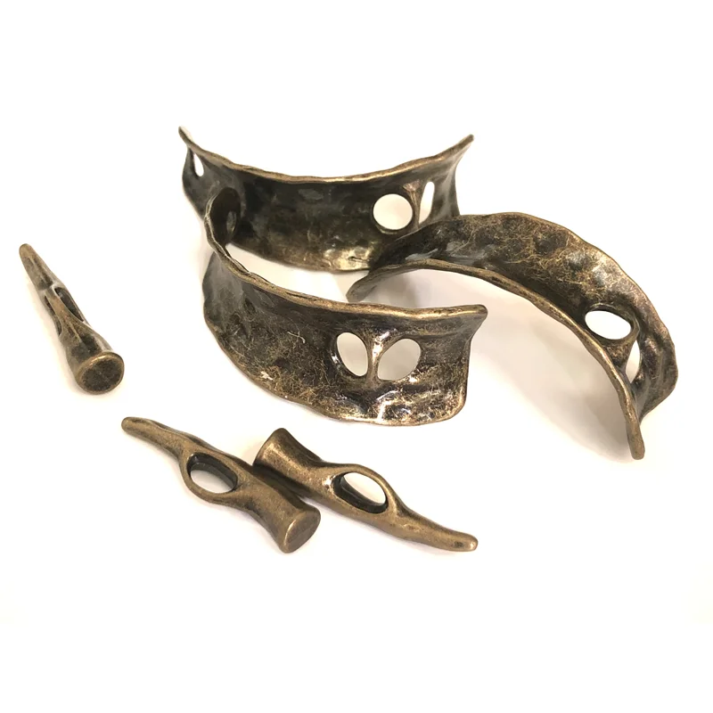 1Set Tibetan Silver/Brown/Gold Hammered Half Cuff Clasp For Multi Strand Round Leather Cord Bracelet Bangle Findings