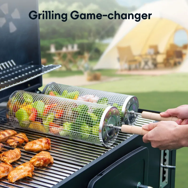 

Commercial Stainless Steel BBQ Grill Cylinder Cage Rotisserie Net Multi Purpose Outdoor Catering Party Cooking Equipment