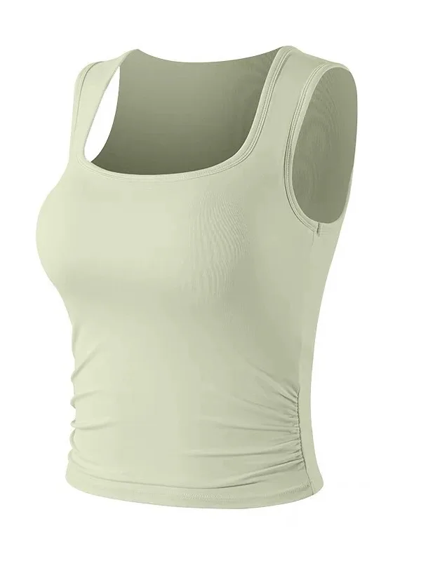 Chaleco de Yoga delgado, copa fija larga integrada para tirantes de mujer, camisetas de secado rápido a prueba de golpes, ropa para correr y Fitness