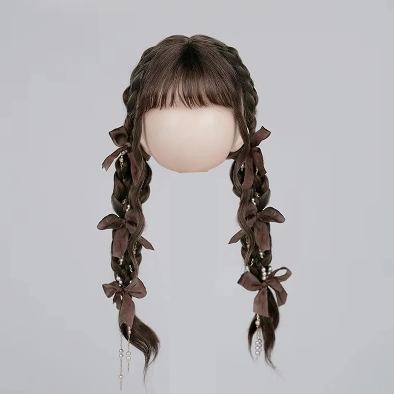 

30 40 60 см парик bjd с мягкой челкой, нежный парик с двойной косой, золотисто-коричневый для 1/6 1/4 1/3BJD SD DD, парик для куклы, аксессуары для кукол