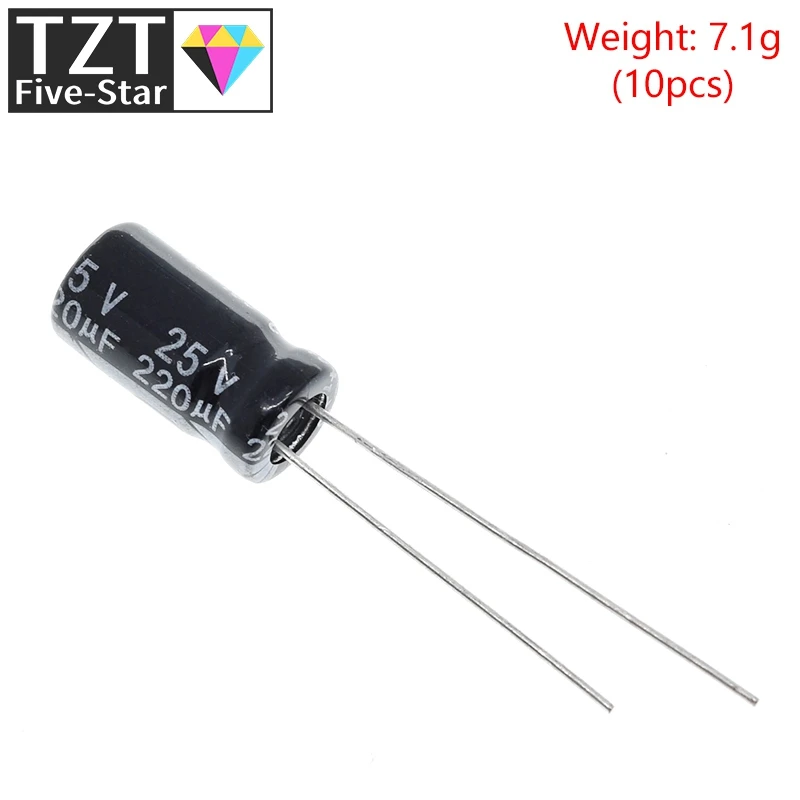 50/100 قطعة جودة عالية 25V220UF 6*12 مللي متر 220 فائق التوهج 25V 6*12 مُكثَّف كهربائيًا