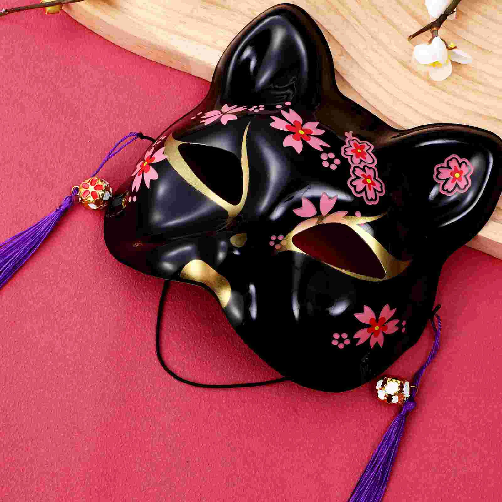 2 Pcs Halloween Black Sakura Cat 2-piece Set Man The Mask Masquerade Ball Plastic Cherry Blossom