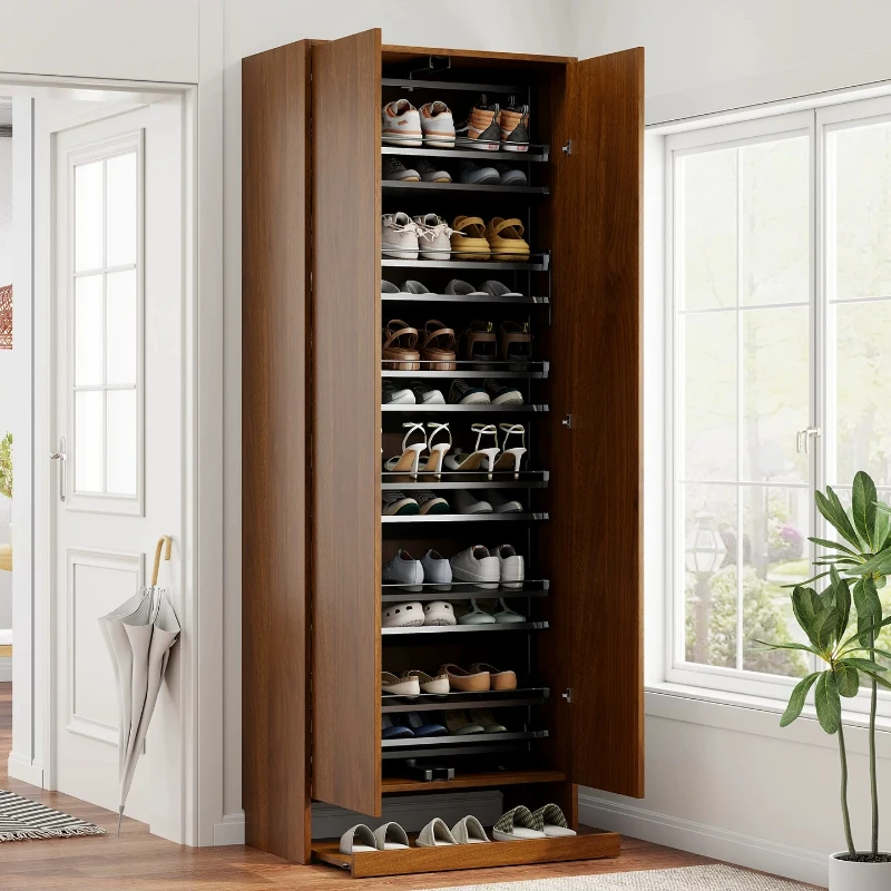 Medieval style all solid wood shoe cabinet built-in rotating shoe rack large capacity multi-layer