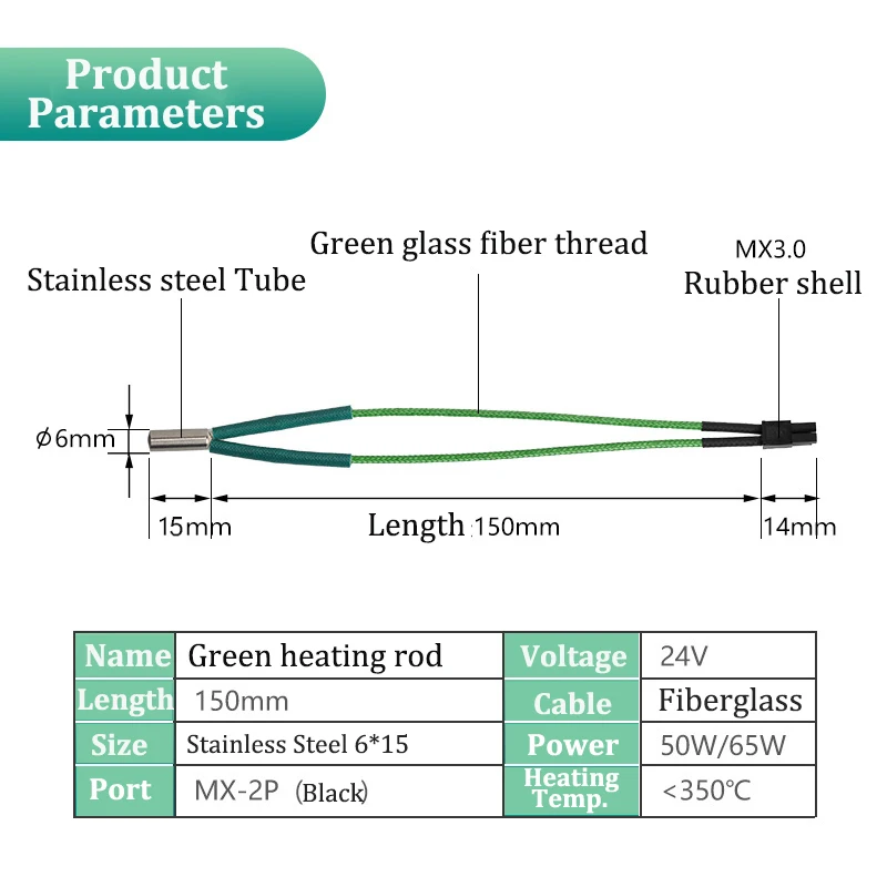4pcs 24V 3D Printer Cartridge Heater MX-2P Terminal 3D Printer Parts 150mm 24V 50W 65W Heating Rod Heater For Voron Hotend