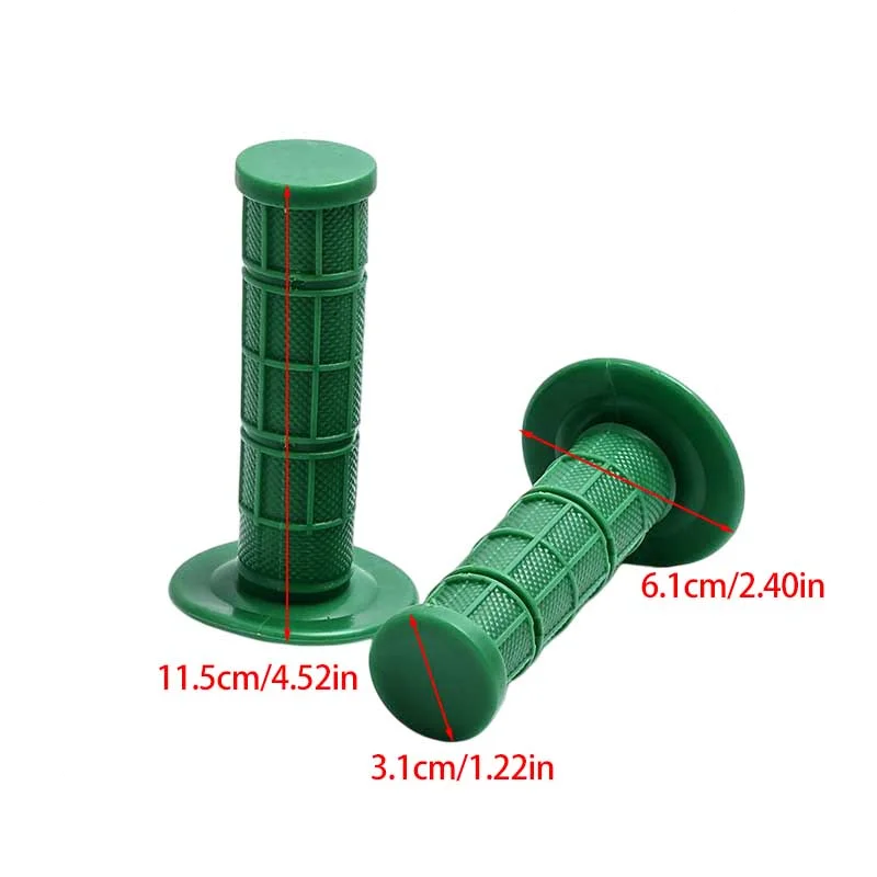 A pair of grass green monochrome universal motorcycle handle grip covers with anti slip particles