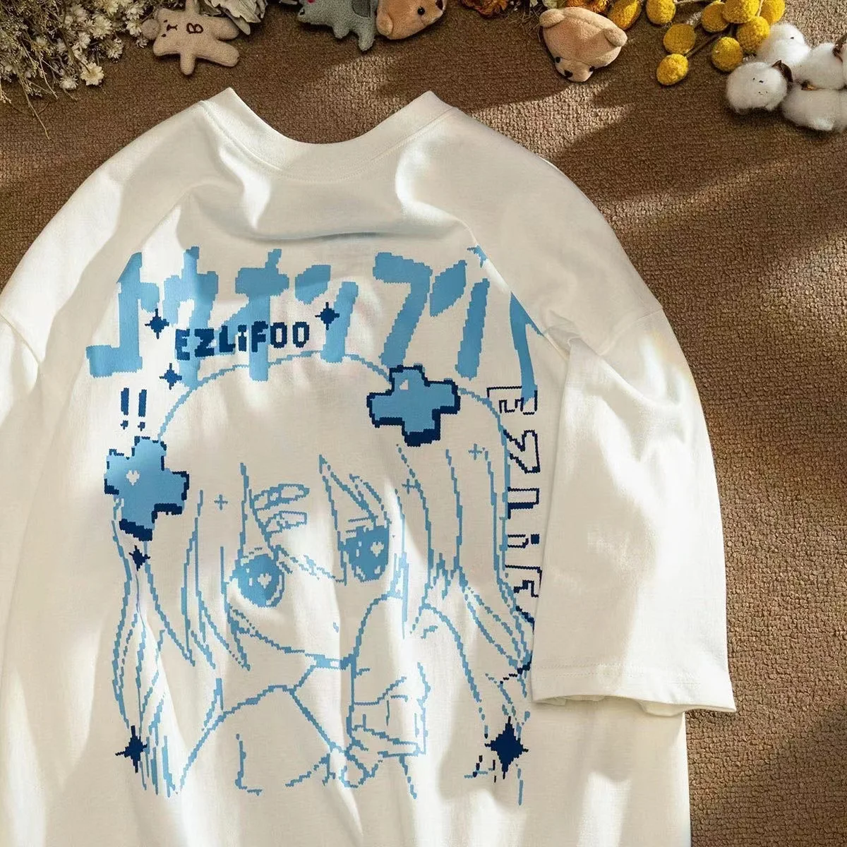 Japanese Cartoon Anime Printed Cotton Short-sleeved T-shirt for Women Harajuku Loose Half-sleeved Top Women\'s Summer Clothes