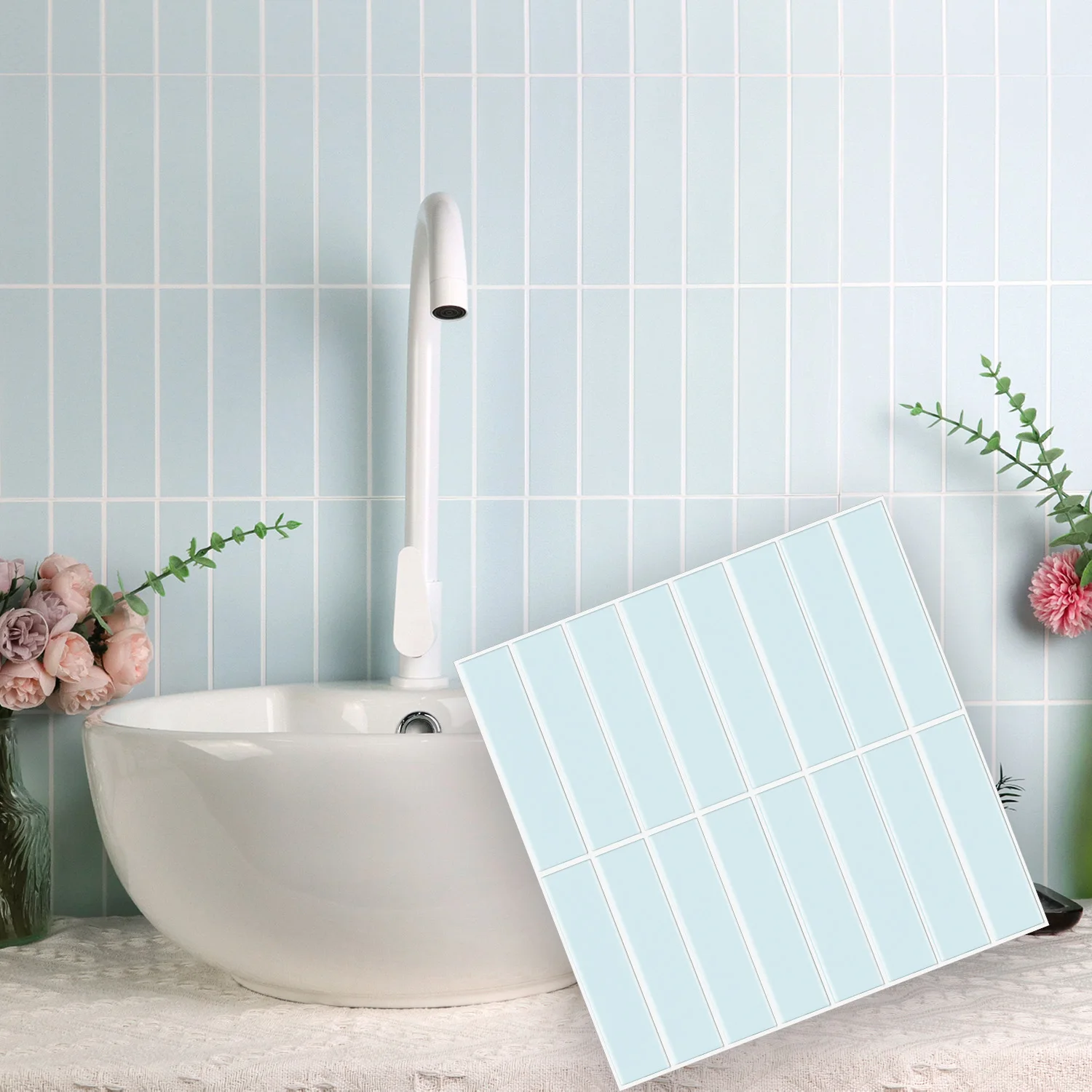 10pcs 3D Tile Stickers Peel and Stick Square Wall Pannel Stickers Waterproof and Oil Resistant Wallpaper for Wall Renovation