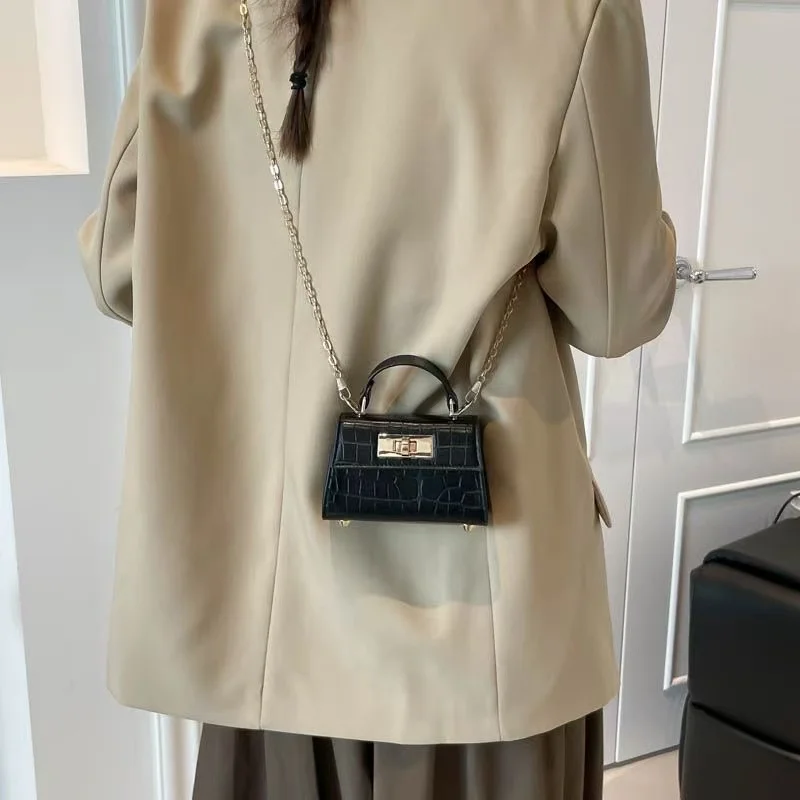 Bolso de mano pequeño y moderno con estampado en relieve para mujer, con cierre dorado, asa para llevar al hombro, correa desmontable y asa superior, un bolso bandolera adorable.