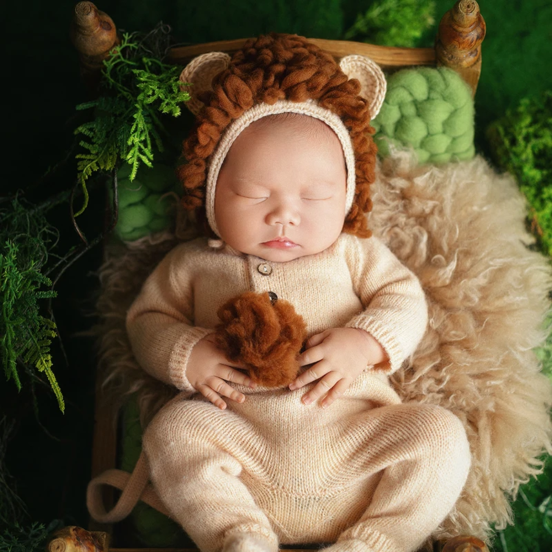 Baby Photography Costume Cute Lion Plush Hat Romper Tail Suit Baby Boy Cosplay Photo Costume Newborn Photoshoot Festive Outfit