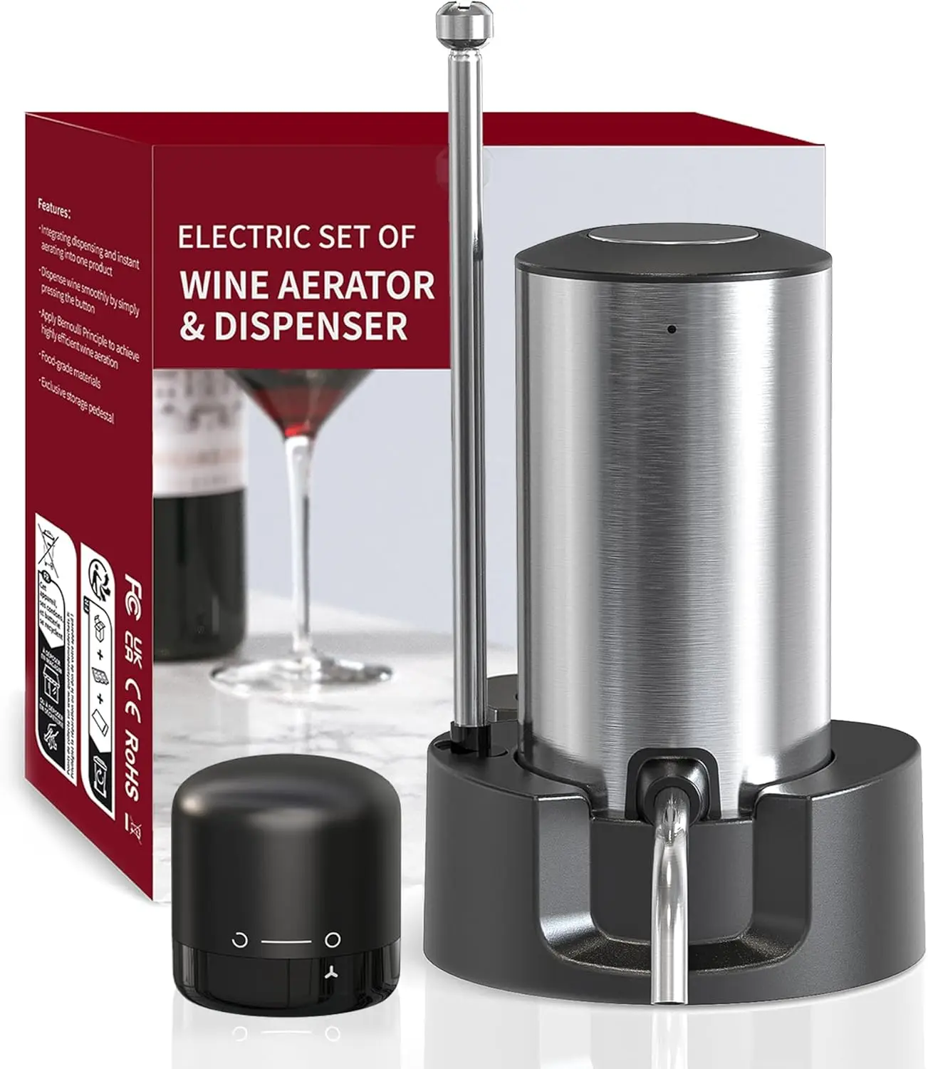 

Electric Wine Aerator Pourer Decanter Type C Rechargeable Automatic Wine Dispenser with Retractable Tube Stand Base for One