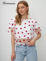 Hirsionsan Heart  Mesh Patchwork Vintage T Shirt Streetwear Aesthetic Chic T Shirt Women Casual Cotton Short Sleeve Tops Y2k - Image 3