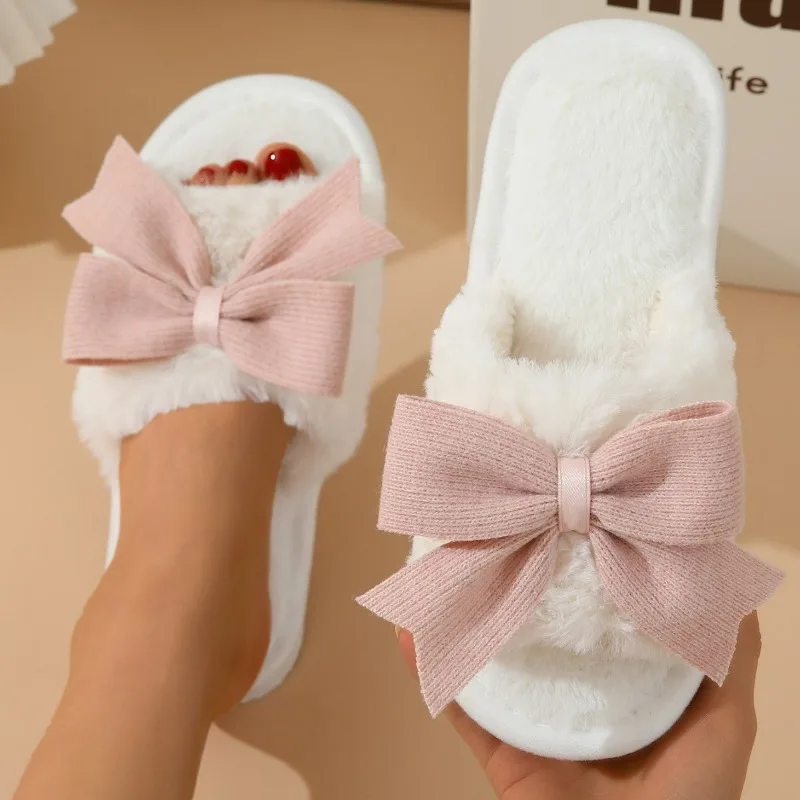 

Cute Fashion Butterfly Bow Women's Slippers Winter Indoor Warmth Comfort Breathability Soft Soled Home Casual Shoes