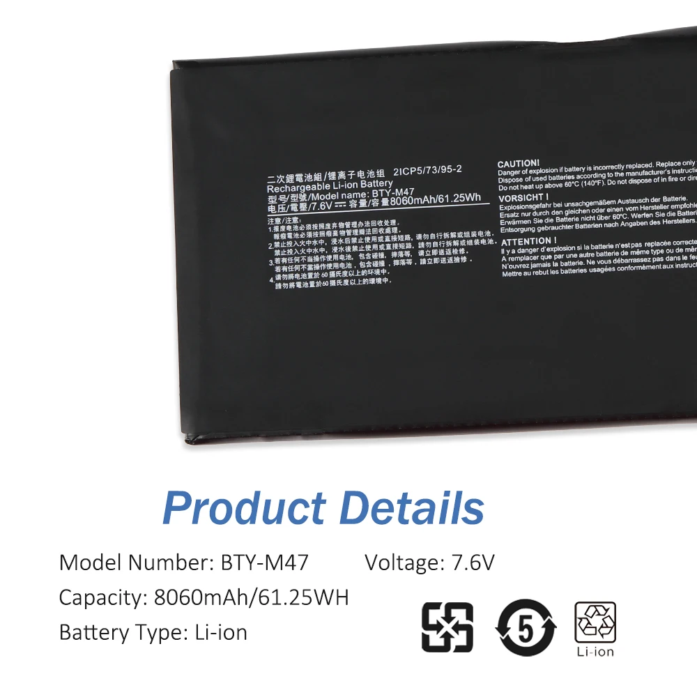 ETESBAY BTY-M47 Laptop Battery for MSI GS40 GS43 GS43VR 6RE GS40 6QEB MS-14A3 MS-14A1 2ICP5/73/95-2 7.6V 8060mAh/61.25WH