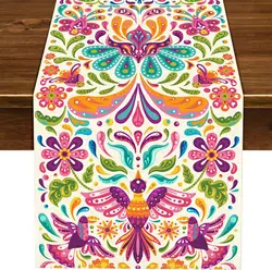 Mexican Otomi Linen Table Runner Mexico Cinco De Mayo Fiesta Party Decor Dia De Los Muertos Home Kitchen Dining Table Decoration