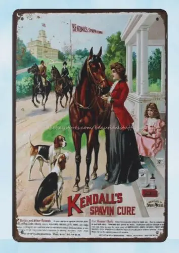 plaques sale 1906 Kendall's Spavin Cure lady horse dog metal tin sign