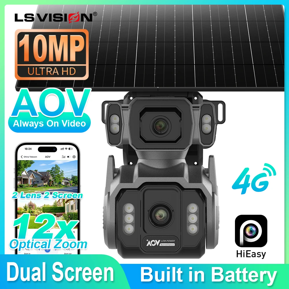 LS VISION Outdoor Surveillance Camera 24/7 Video Recording 12X Optical Zoom PTZ 4g Camera Cctv Humanoid AITracking Amplification