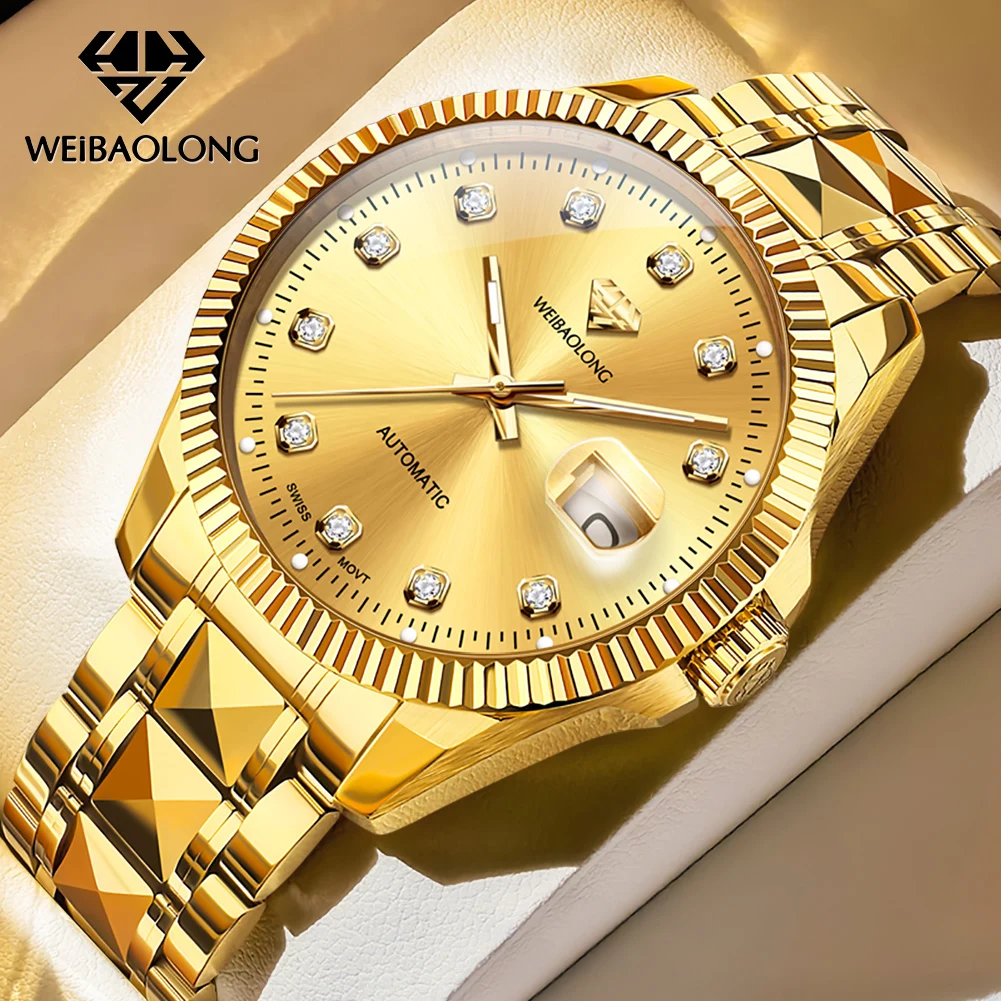 WEIBAOLONG Watch Men Real Diamond Sapphire Mirror Tungsten Steel Strap Swiss Movement Automatic Mechanical Watch