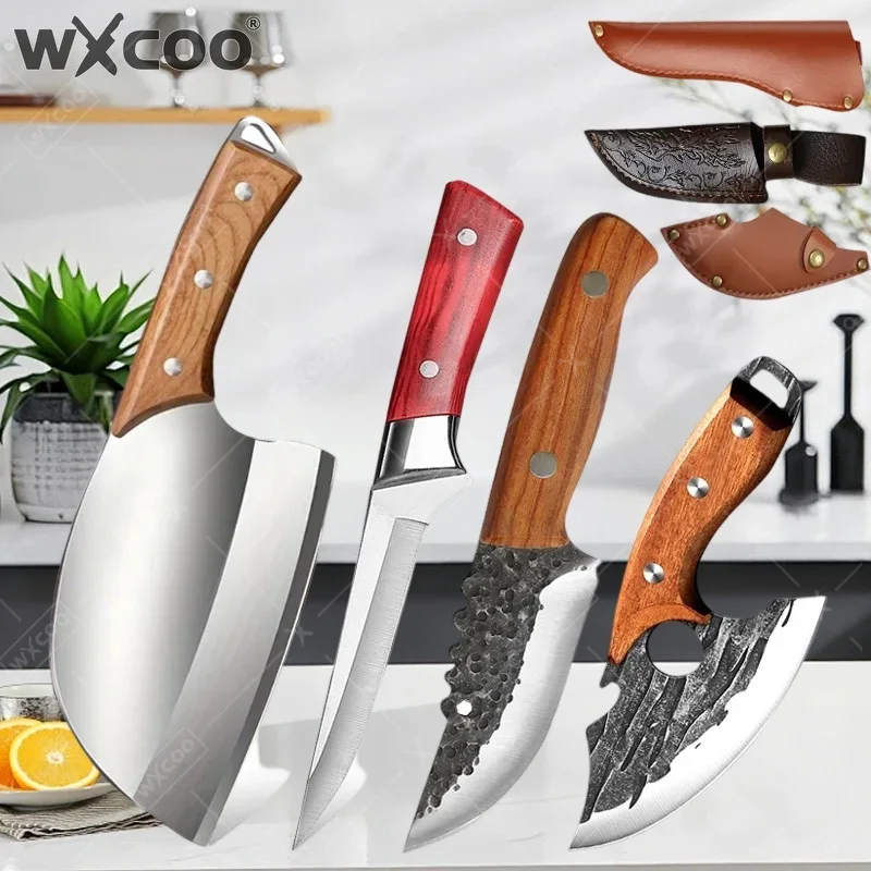 WXCOO Professional Chef Knife Kitchen Knife for BBQ Meat Cleaver Hand-forged Boning Butcher Knife Household 1~4PCS Cooking Knife