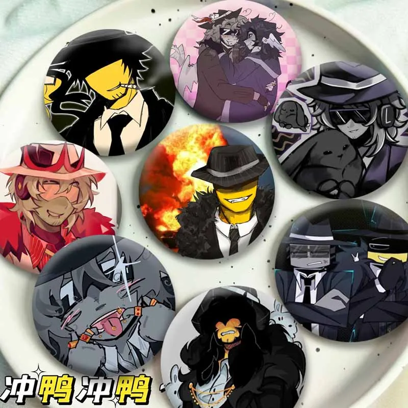 Mafioso Chance Shedletsky Funny Meme Soft Button Pin Anime Game Forsaken Brooches Cartoon Round Badge Bag Hat Decor Friend Gifts