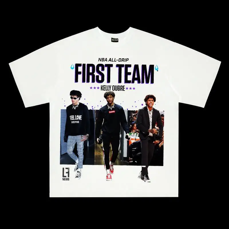 

2025 Kelly Oubre Vintage Ubray American Style Small Neckline West Coast Retro Heavyweight Basketball Short Sleeved T-shirt