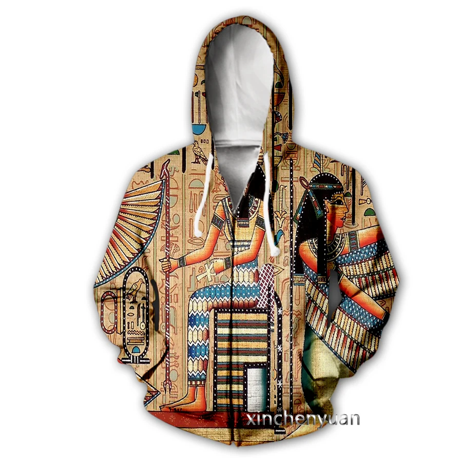 phechion New Men/Women Egyptian Symbol Pharaoh 3D Print Casual Zipper Hoodies Fashion Coat Hip Hop Sports Zip Hooded B105