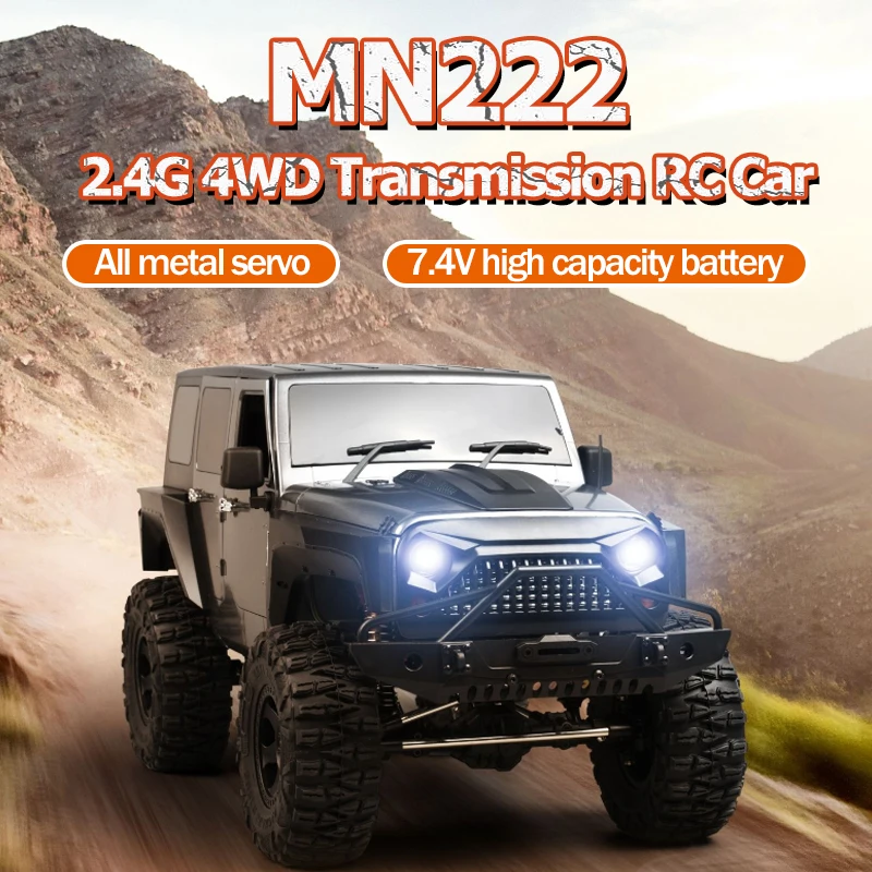 MN Model 1:10  Rc Car MN222 4wd Off Road Climbing Car 2.4GHz Full Scale Remote Control All metal servo For Children Adults Toys