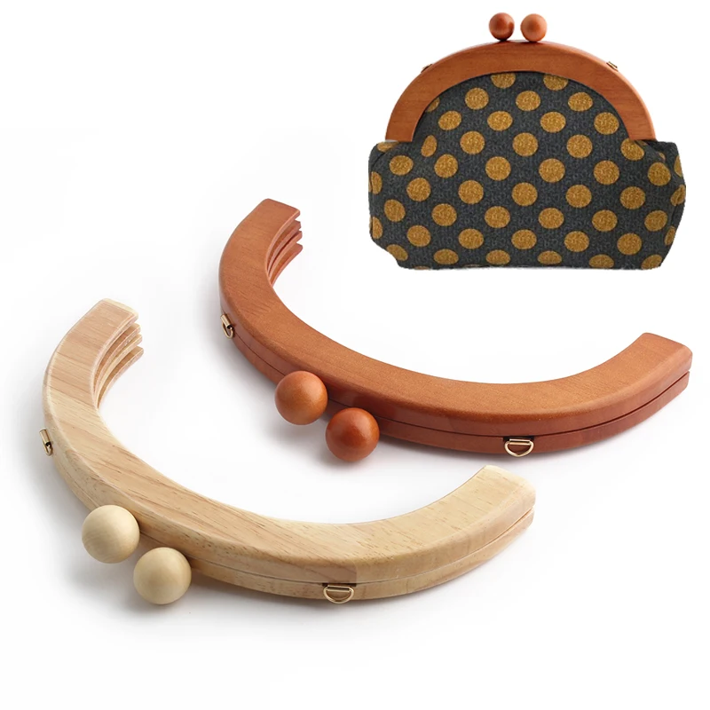 1PC Natural Solid Wood Wallet DIY Sewing Frame Kiss Lock With Screws Crossbody Bag Plush Bag Handle Replacement Accessories