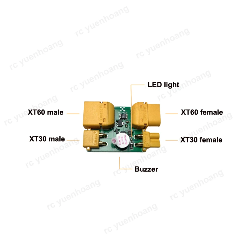 XT30/XT60 Conector Fêmea Masculino, Fusível Anti-curto Circuito Protetor, Entrada 1-14S Teste Plug para RC Modelo Drone Testing Adapter, 1Pc