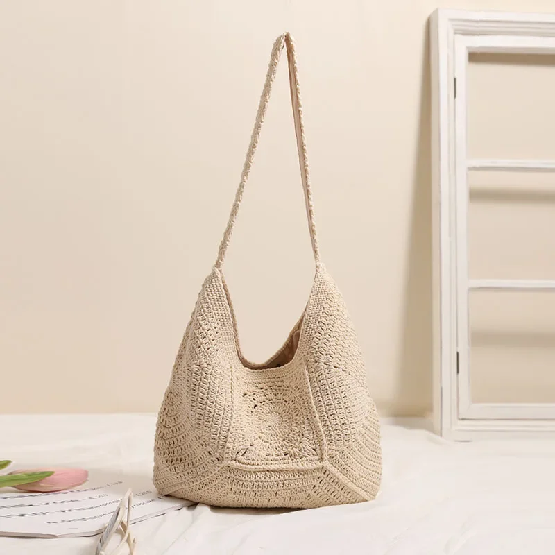 One-shoulder Large-capacity Beach Bag Woven Bag Hollow Flower Straw Bag Resort Style Versatile Women's Bag