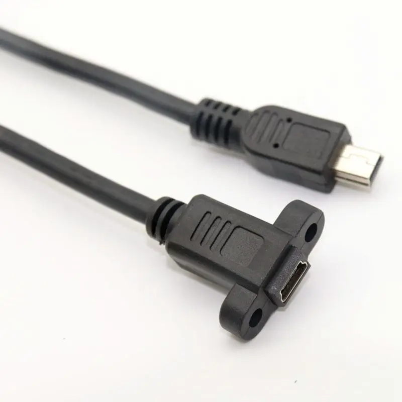 Mini USB male to female extended cable with ear fixed T-port mini 5p data cable panel cable hole spacing 17mm