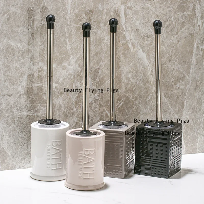 Ceramic Square/circular Toilet Brush Set Soft Rubber Brush Head Toilet Cleaning Tool Hotel Toilet Brush Set Bathroom Accessories
