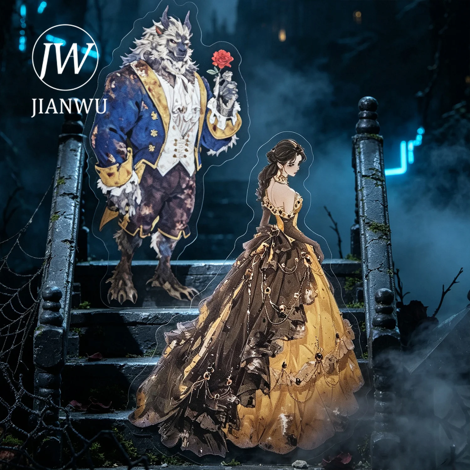 JIANWU Vintage Dark Fairy Tale Character Landscape Material Collage Scrapbooking PET Sticker Creative DIY Journal Stationery view 3