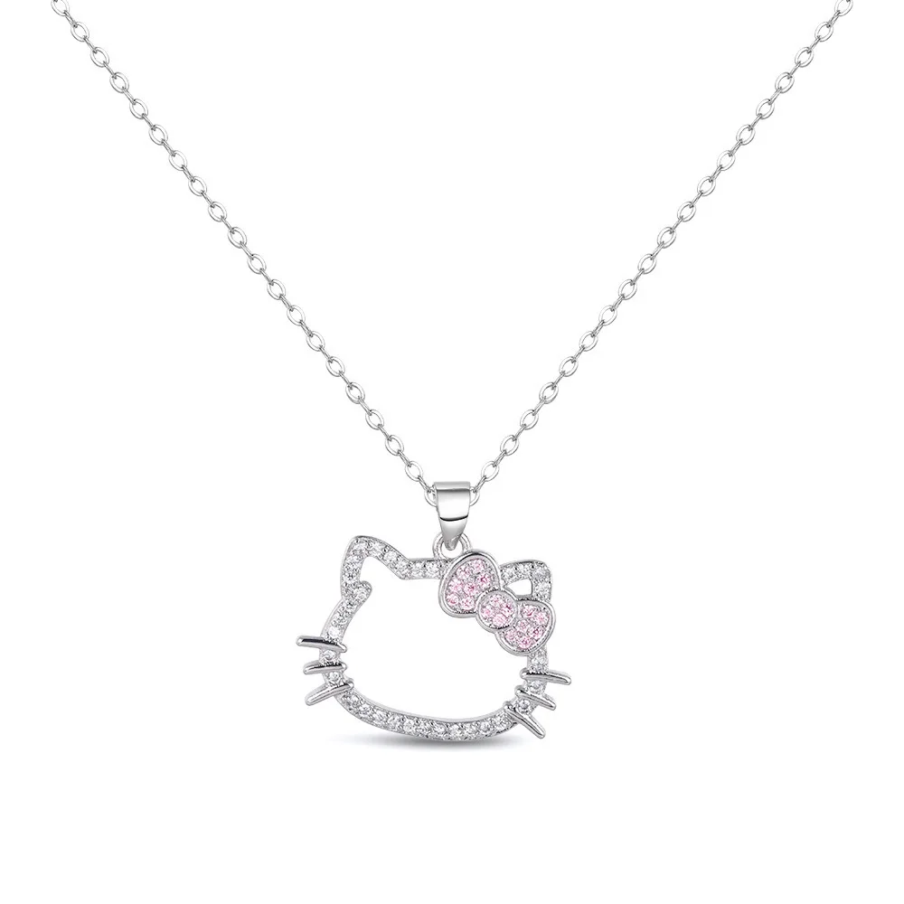 Sanrio Hello Kitty Cartoon Necklace Fashionable Ring sweet simple Design Sweater chain Pendant for Girls Jewelry Kids Gifts