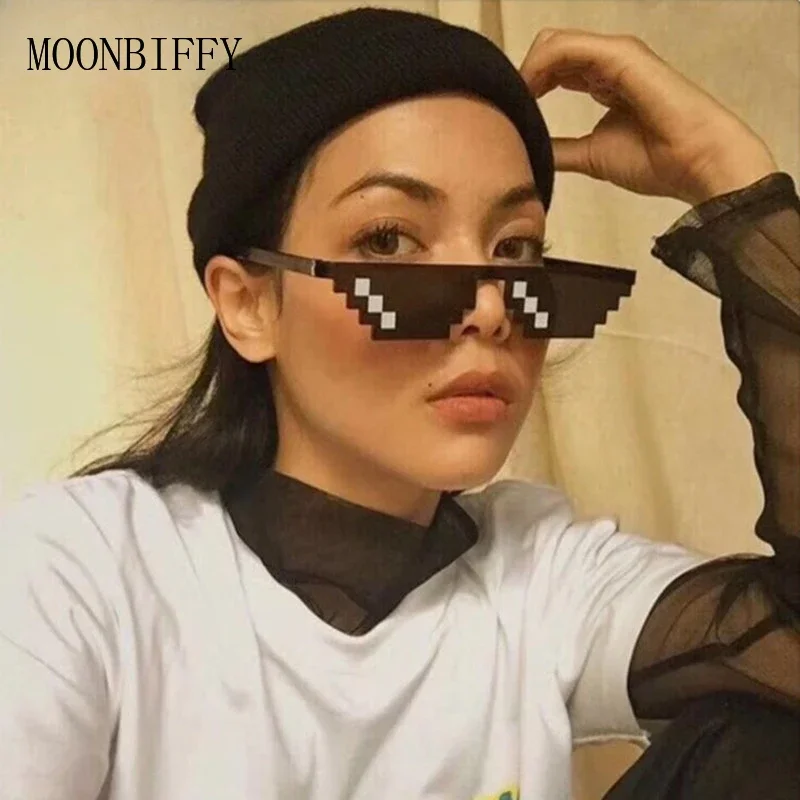 

Funny Glasses Women Men Polygonal Brand Sunglasses Mosaic Masculine 8 Bits Style Pixel Sun Glass Fashion