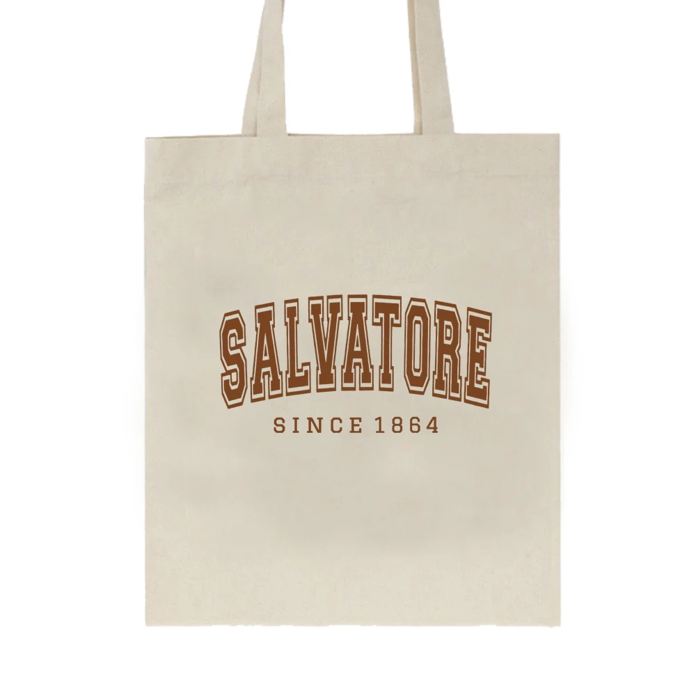 Salvatore Since 1864 tote bag Mystery Waterfall Canvas Bag Vampire Diary Jumper Retro TVD Damon Stefan Shoulder Bag Fan Gift