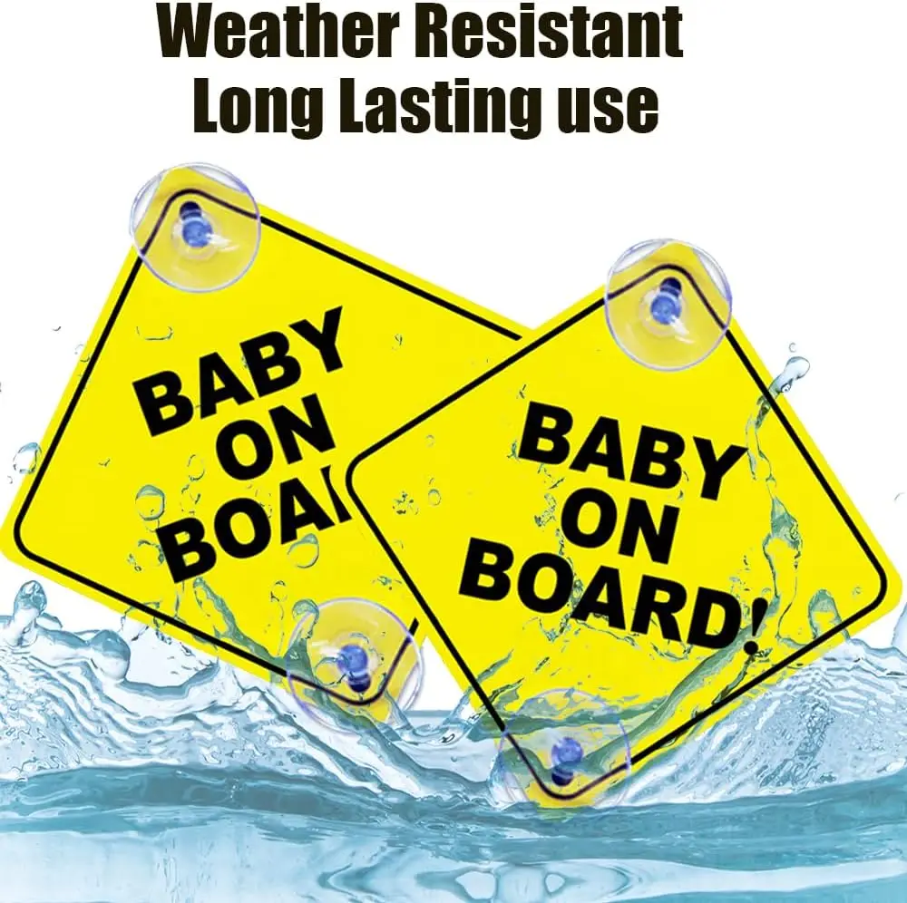 2PCS Baby On Board Signs with Suction Cups, 5"x5" Reusable Baby Safety Warning Decal For Car Windows view 2