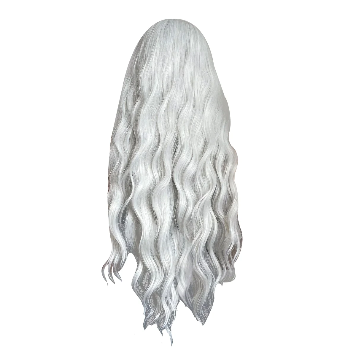 Long Water Wave Wig with Bangs White Colorful Cosplay Silky Wig for Women Daily Synthetic Hair Heat -A