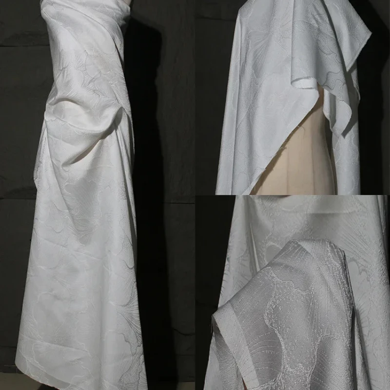 White Dike Flower Texture Fabric Embossed Quite Broad Skirt Jacket Retro Style Chinese Style Clothing Designer Fabrics