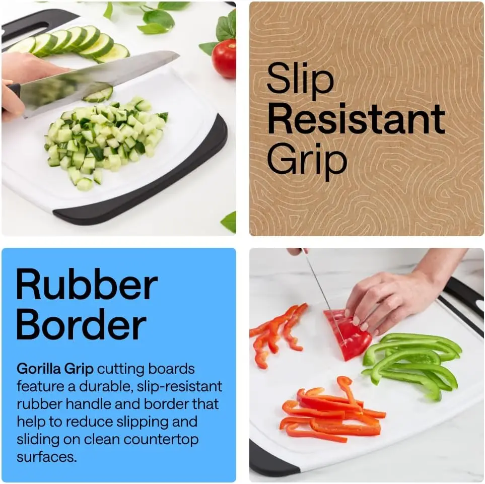 Reversible Kitchen Cutting Board Set Of 3,  Nonporous, Juice Grooves Catch Liquid, Slip Resist