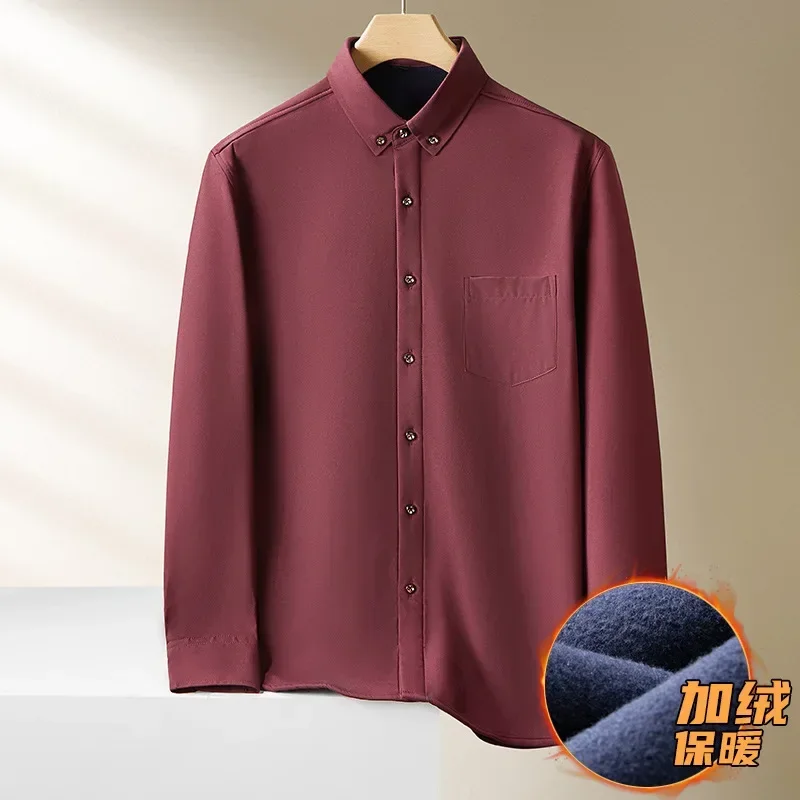 Large Size Men's Plus Velvet Shirts 10XL Winter Business Casual All-match Long-sleeved Shirts Oversized Solid Color Black Tops