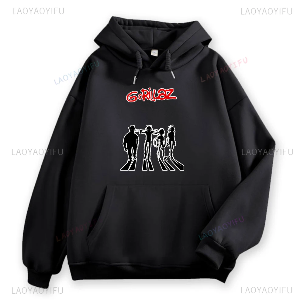 Vintage Band Gorillaz Graphic Hoodie Men Women The High Street Fashion Drop Shoulder Long Sleeve Gothic Hip Hop Warm Sweatshirt